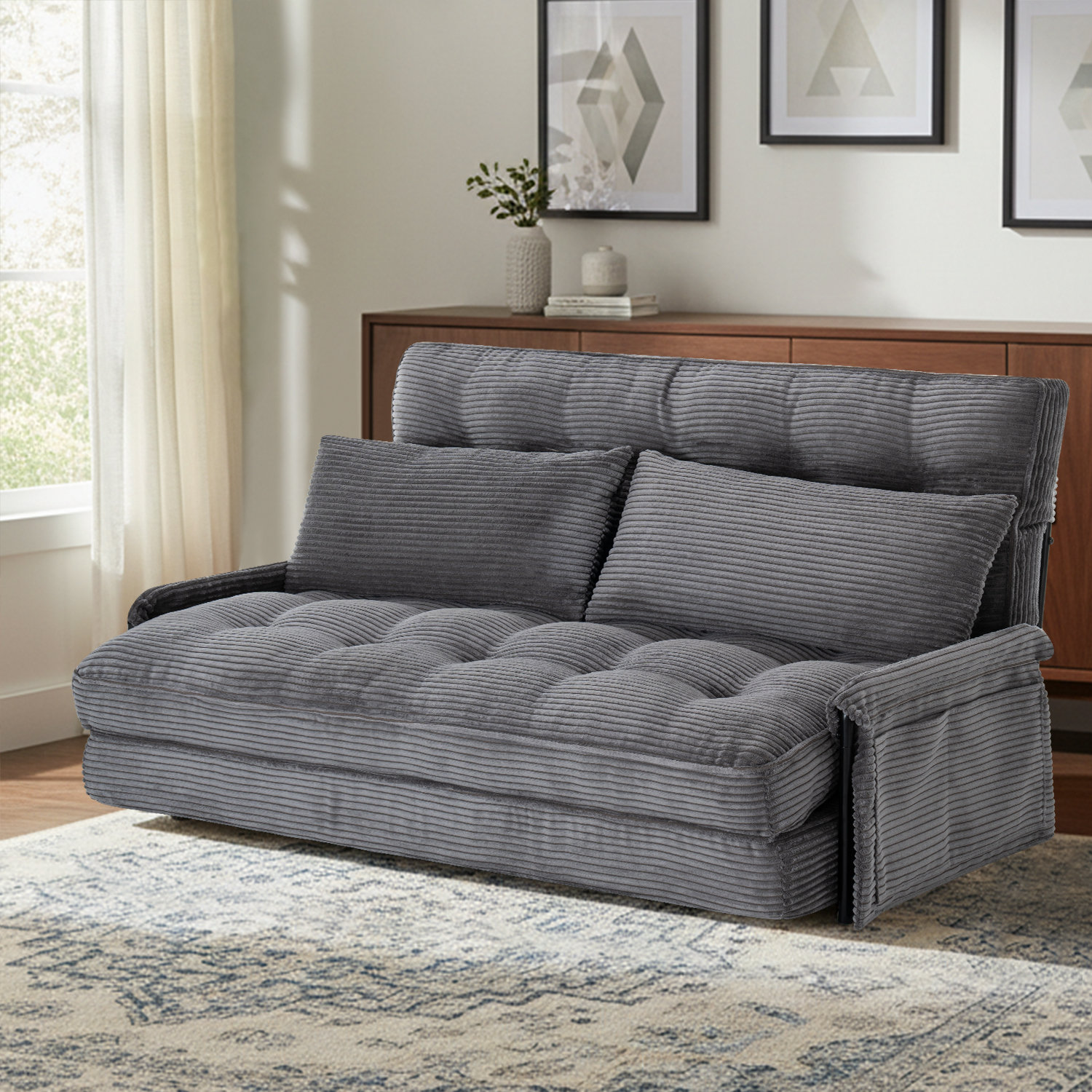 Latitude Run® Convertible Futon Sofa Bed With Adjustable Backrest ...