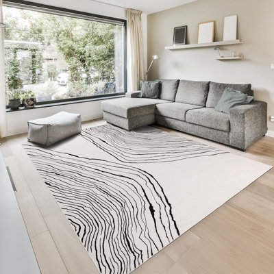  Thassos - Indoor, Machine Washable Area Rug 4' x 6' Beige Black Home Carpet, All Ages