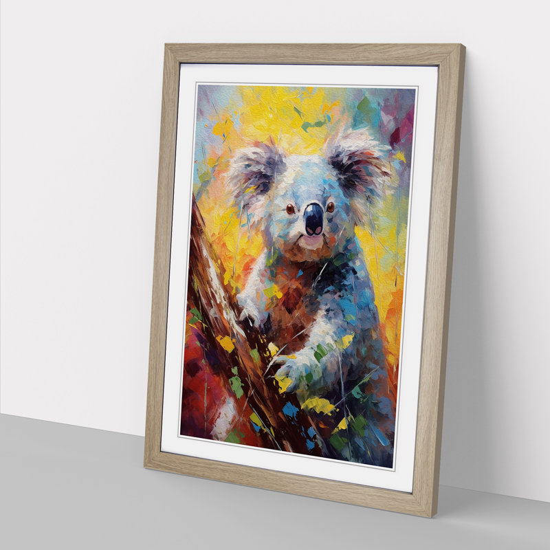Koala Bear Impressionism - Framed Print, 34cm H x 25cm W x 2cm D, Oak