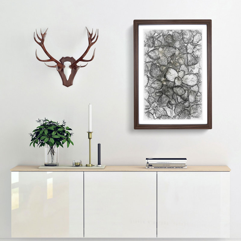 Plant Leaves Abstract Art - Picture Frame Graphic Art Print, 91cm H x 60cm W x 2cm D, Walnut