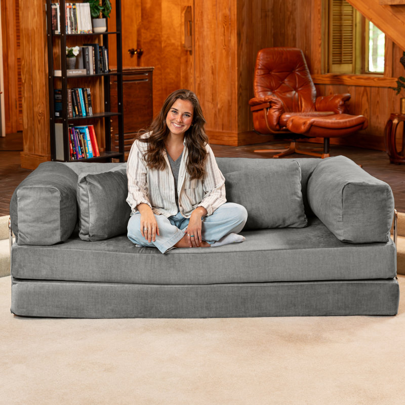  Unsofa Modular Convertible Sofa With Foldable Memory Foam King Sleeper Bed – Space Saving Configurable Couch With Stain Resistant Performance Microvelvet, Elephant Dark Grey