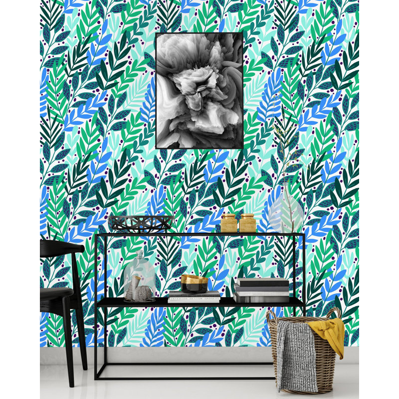 Panneau de papier peint adhésif Udel, L 75 po x l 25 po, Vert / vert foncé / bleu