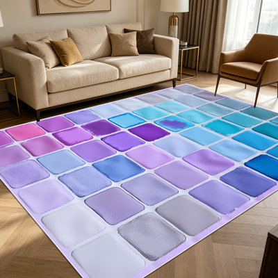 1PC pastel gradient square mosaic tile area rugs for Living Room, Soft and Comfortable, Suitable for all seasons, easy-to-maintain, machine washable Indoor floor mat, Under Table Farmhouse suitable for dining table area, bedroom, kitchen entryway,