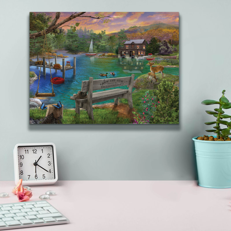 «Lakeside View From The Bench» par Bigelow, illustrations sur toile, H 12 po x l 16 po x P 0,75 po