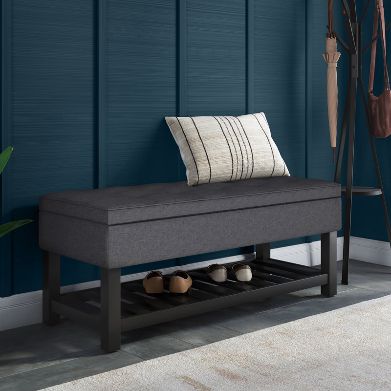 Slate Gray Tufted Wood Rectangular Ottoman Bench with Storage