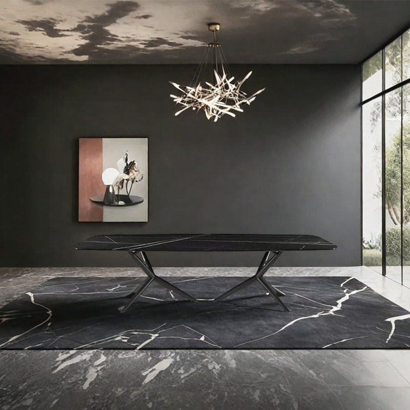 Table de salle à manger en acier au carbone fritté, H 29,53 po x L 78,74 po x l 39,37 po, Argent, Blanc