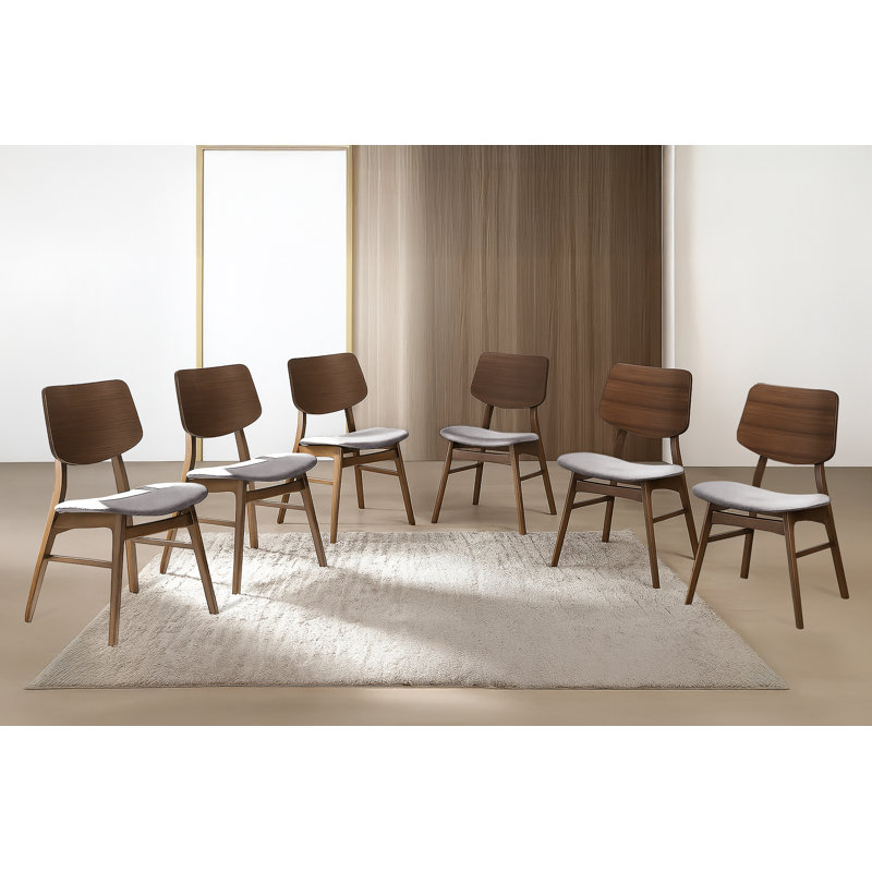 Chaise en bois Lyan avec coussin gris foncé (ensemble de 6), noyer, Gris / Brun, 6