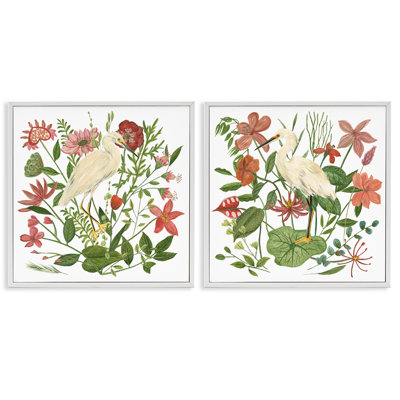 Egrets Color Pop Flowers 2 PC Giclee Art Set by Melissa Wang