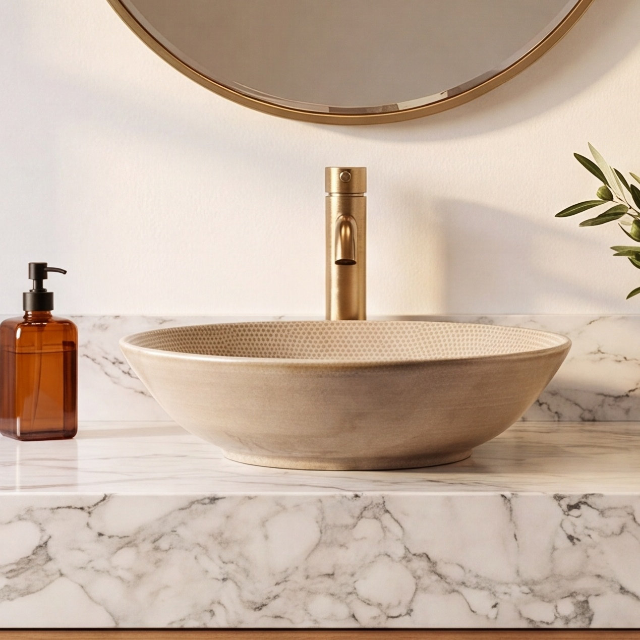Conical Bell Oval Vessel Bathroom Sink, Bouclé Tweed