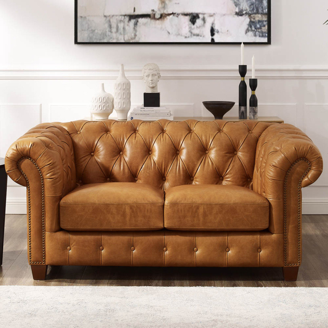 HYDELINE Kingston 70'' Genuine Leather Loveseat,Leather Loveseat,Modern ...
