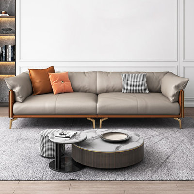 Canapé modulaire kaki en cuir véritable