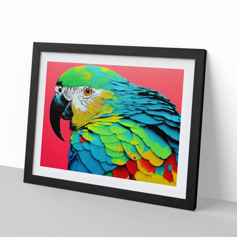 XH1022-6681X Painted Parrot Vol.4 - Single Picture Frame Painting, Black Framed, 46cm H x 64cm W x 2cm D