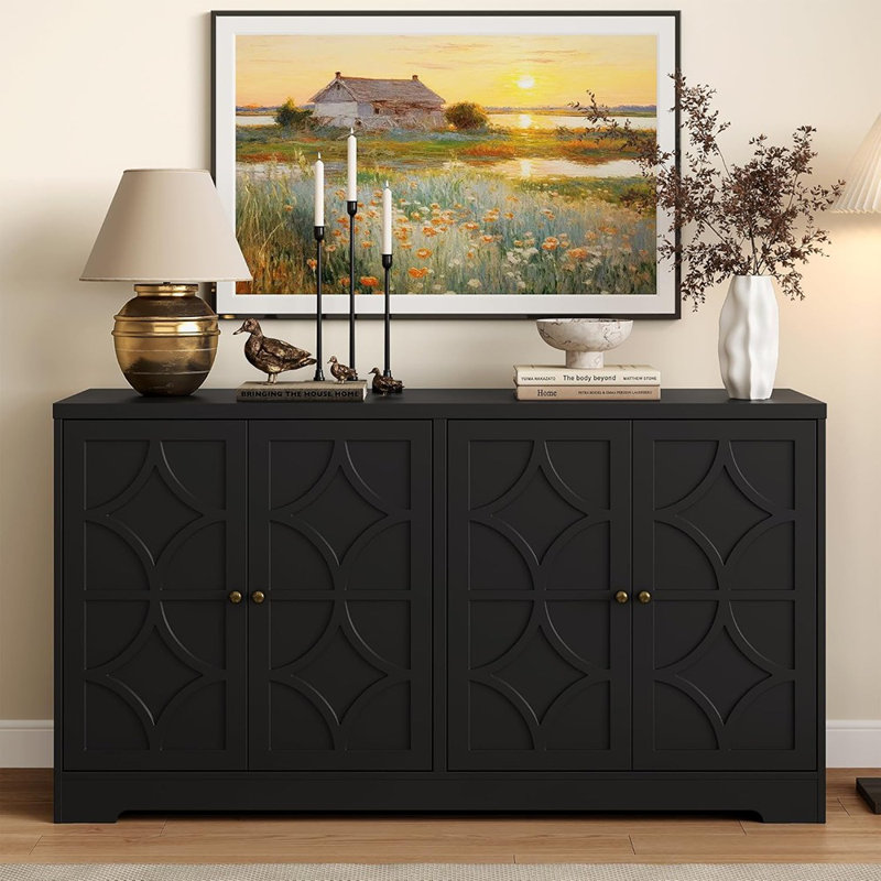 Buffet 56 po moderne à 4 portes - Noir satiné