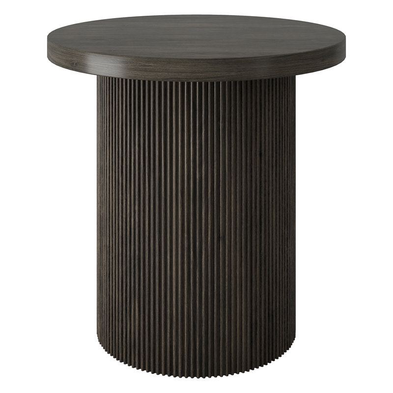 Isa 22" Wide Round Fluted Side Table in Alder Brown, Alder Brown