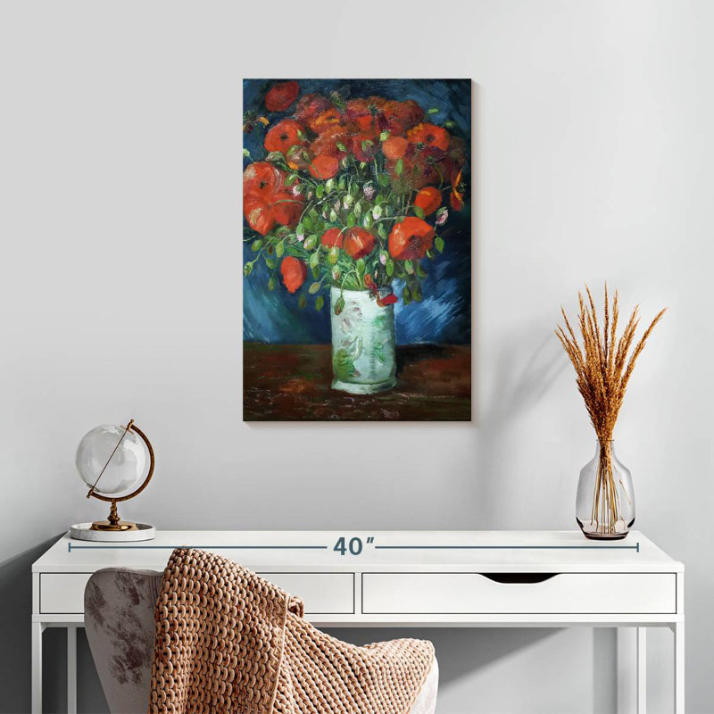 Vase Harnek avec coquelicots rouges, H 24 po x l 16 po