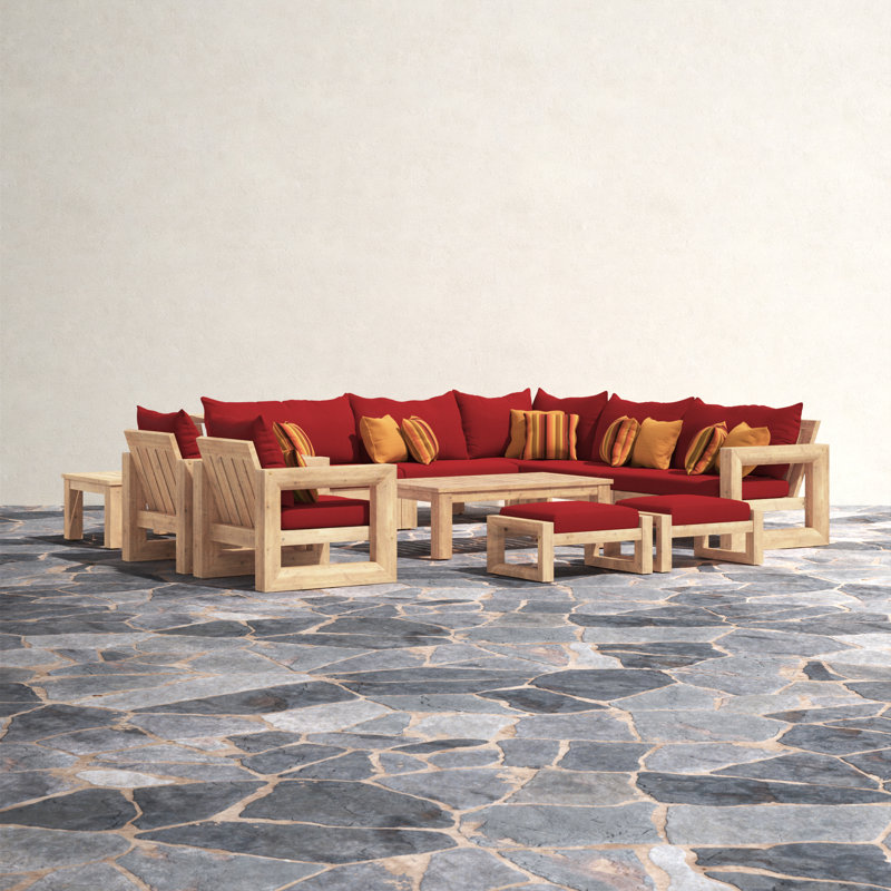 Sehrish Sectional Seating Group With Sunbrella® Cushion Covers, Canvas Jockey Red Sunbrella® Canvas