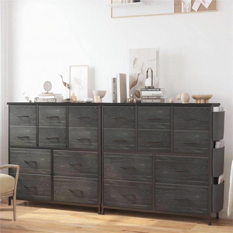 Commode double 12 tiroirs Twana, Gris