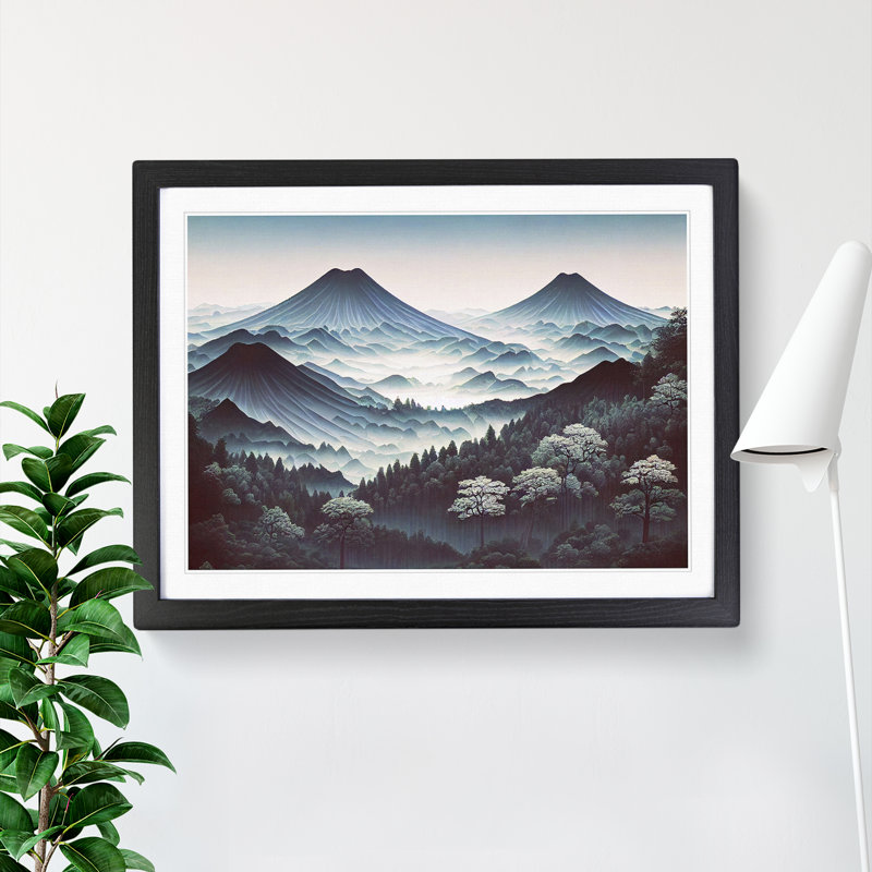 Japanese Forest Mountains Vol.1 - Single Picture Frame Print, Black Framed, 25cm H x 34cm W x 2cm D