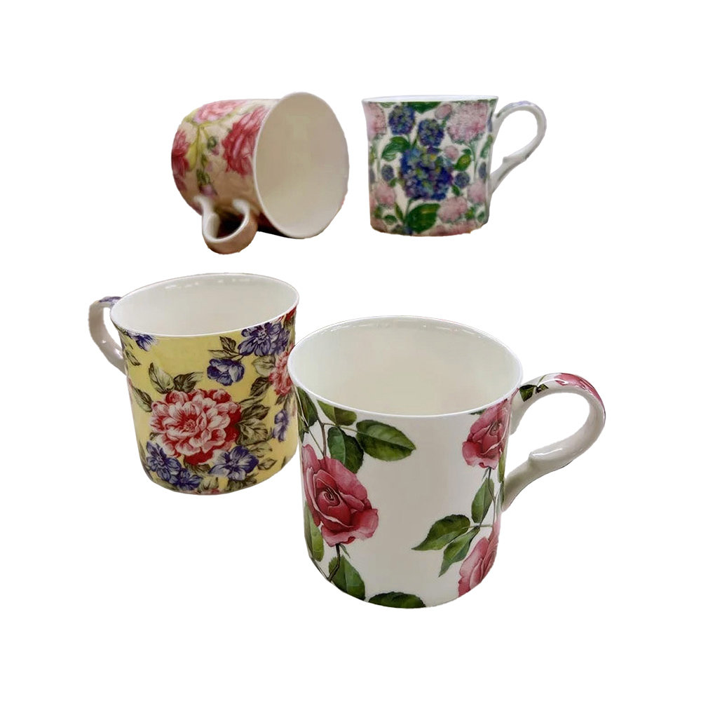 GARDEN BLOSSOM Premium Fine Bone China Set Of 4 Cups