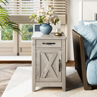 Table de bout avec station de charge, table d'appoint étroite pour le salon, table de chevet pour la chambre à coucher, table d'appoint avec rangement et tiroir pour la maison