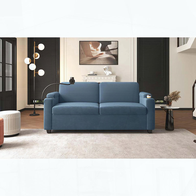72.8" Sleeper Sofa with Full Size Mattress, Navy Blue 