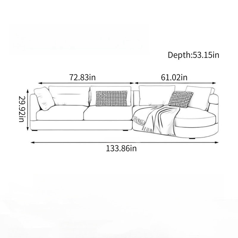 Modern Simple Design Sense Sofa, 29.92" H x 133.86" W x 53.15" D