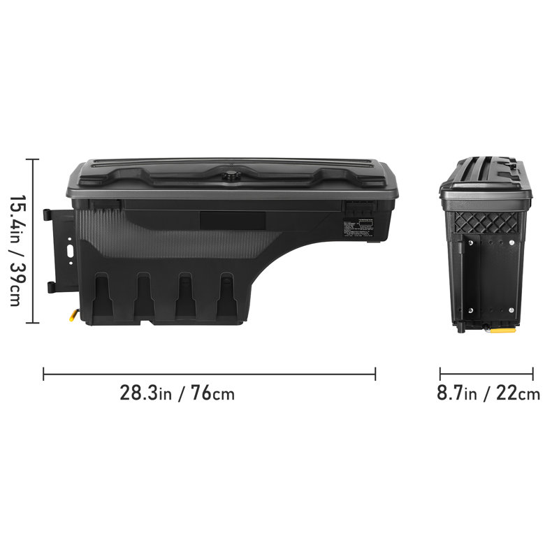 Boîte de rangement pour camion, roue ABS verrouillable et imperméable de 6,6 gallons compatible avec 1500 2019 - 2021, côté conducteur, noir, compartiments multiples pour verrou de vol d'outils