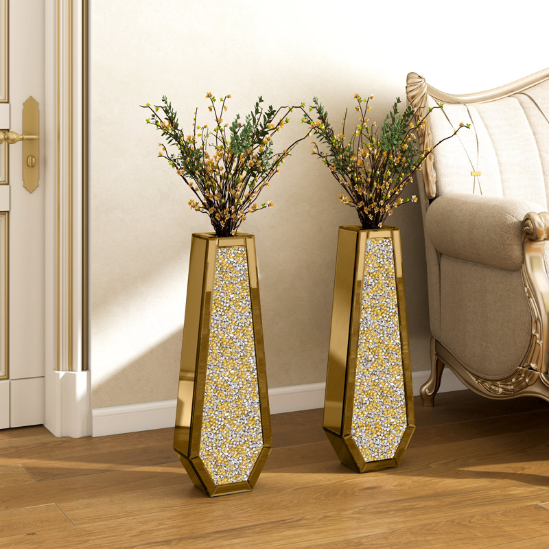 Ensemble de vases de sol en verre or moderne fait à la main H 24 po (ensemble de 2), 24", Doré