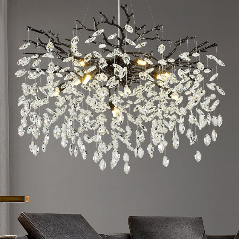 Lustre moderne en cristal K9, Noir, H 18,11 po x l 31,5 po x P 31,5 po