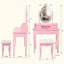 Ensemble de coiffeuse Princess avec miroir et tabouret rembourré, modes d'éclairage, coiffeuse en bois à 4 tiroirs pour chambre de fille, coiffeuse avec beaucoup de rangement-1467414803