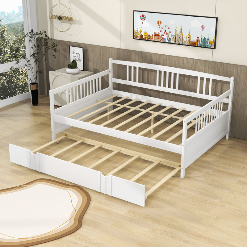 Lit de jour en bois avec couchette, Blanc, Double