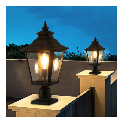 Ensemble de 2 lanternes d'extérieur 21 po (H) 21 po - Lampadaire rétro en métal noir et verre transparent pour l'éclairage de jardin, portail, allée et allée avec design élégant (ampoule non incluse)