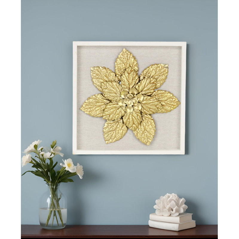 12" X 13" Gold Flower Wood and Metal Wall Decor