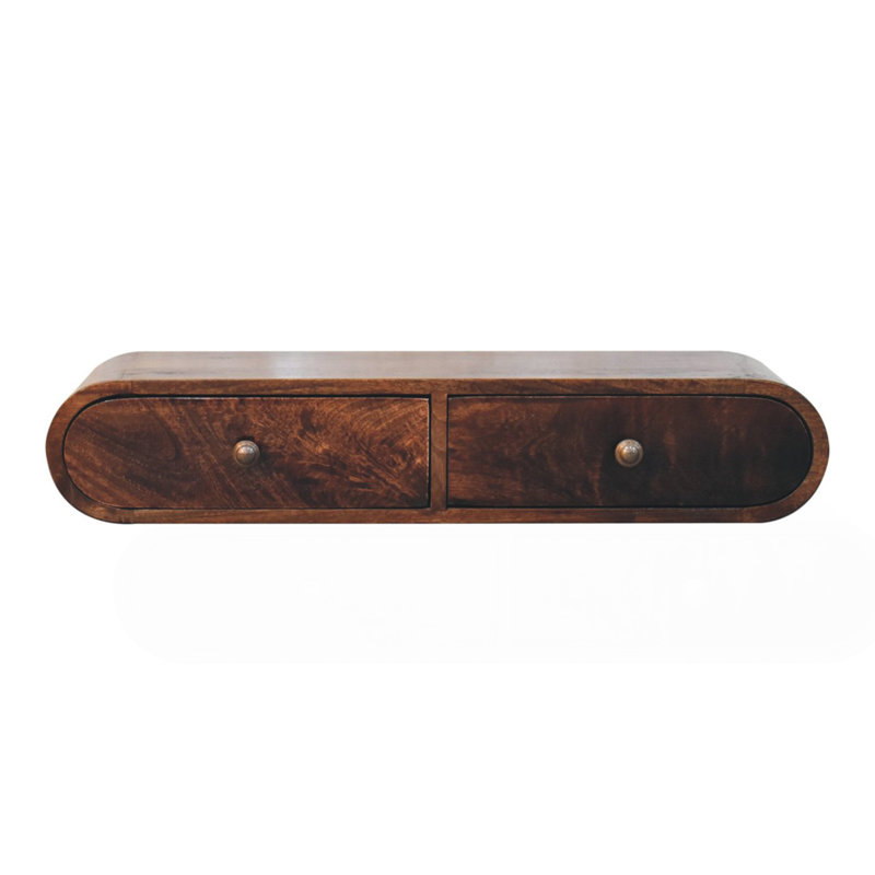 Console murale en bois massif noyer de Californie, 2 tiroirs, brun