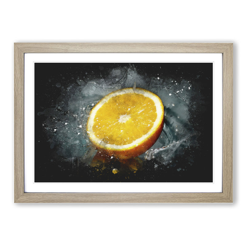 Sliced Orange Fruit - Single Picture Frame Print on Wood, Oak Framed, 65cm H x 90cm W x 2cm D