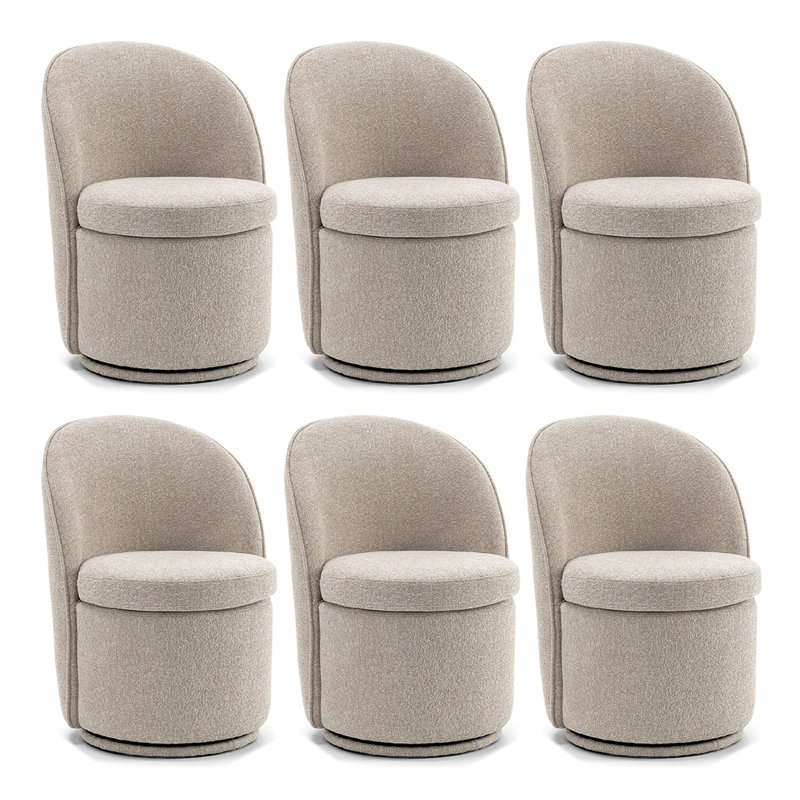 Upholstered Barrel Dining Chair, Boucle Fabric Swivel Kitchen Chair, Wingback Side Chair, Armless Vanity Chair, Tan