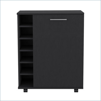 Bar Cart with Integrated Wine Storage, Spacious Cabinet &amp; Smooth Casters | Modern | Engineered Wood