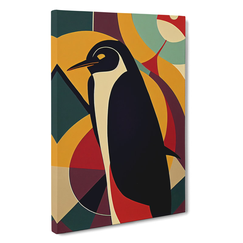 Penguin In Abstract No.2 - Wall Art, Wrapped Canvas, 50cm H x 35cm W, No Matte