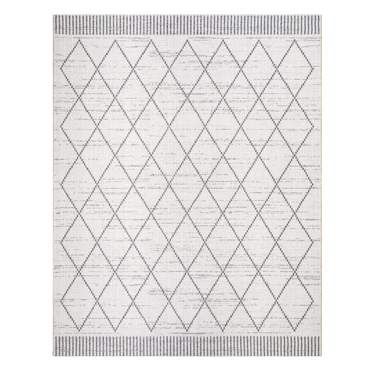 Moorebank Parcie Casual Modern Geometric Diamond Lattice Gray Ivory Flatweave Indoor/Outdoor Area Rug