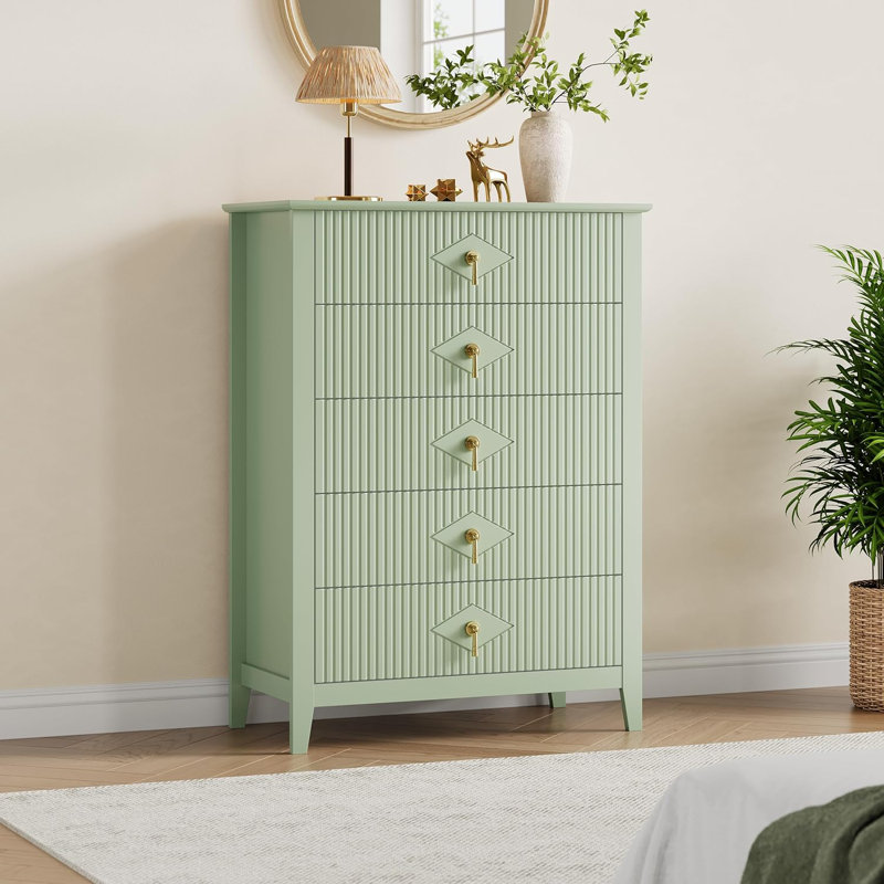 Commode cannelée à 5 tiroirs, commode moderne en bois à 5 tiroirs pour commode de chambre à coucher, armoire de rangement moderne