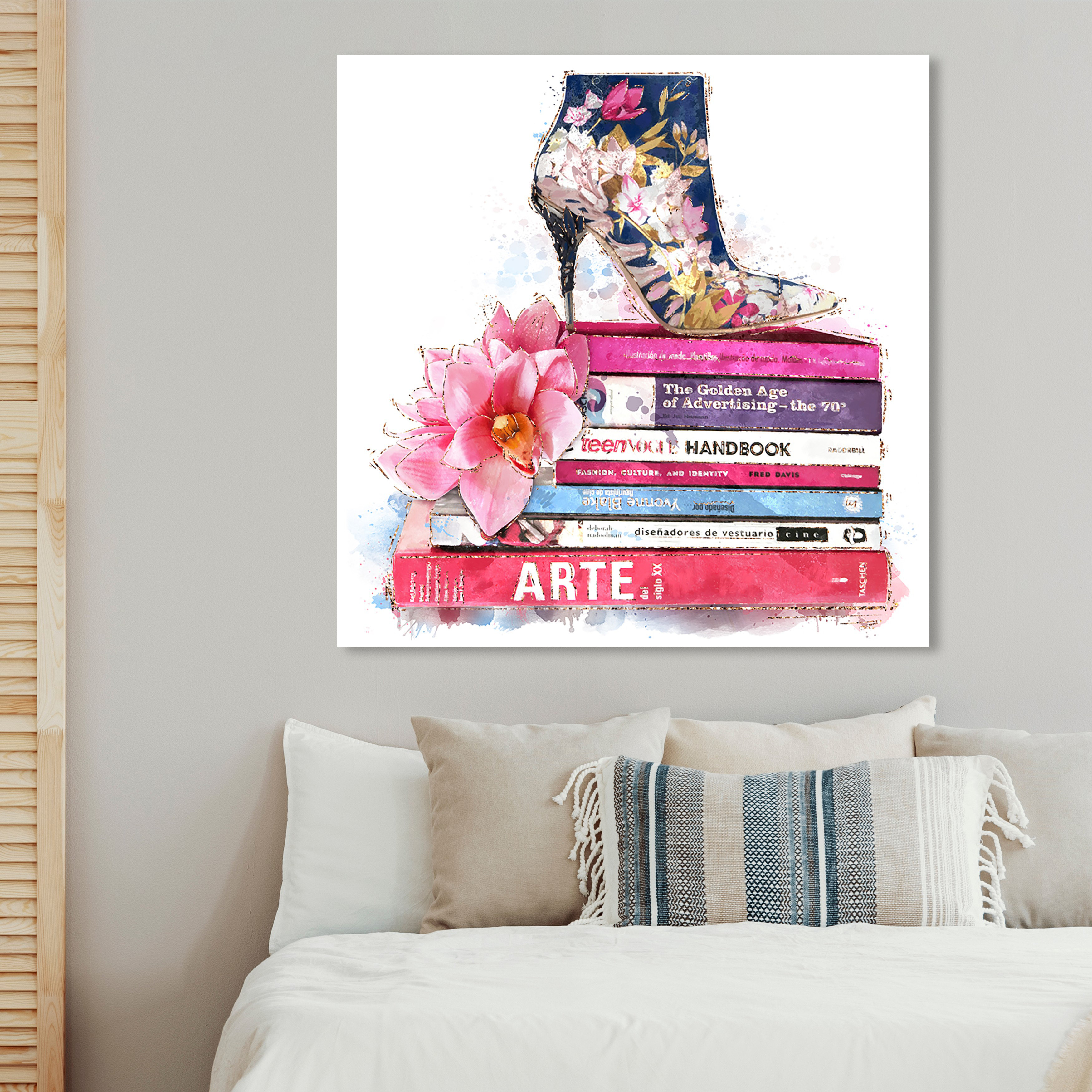 Rosdorf Park Fashion And Glam The Ultimate Floral Boot Books Framed On Canvas  Print