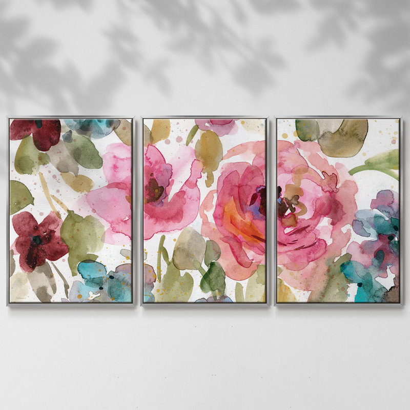 «Garden Palette I», reproduction sur toile flottante 3 pièces, Argent, H 40 po x l 78 po x P 2 po