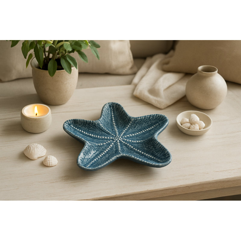Jewelry Tray - Dual-Color Ceramic Starfish, Starfish, Blue