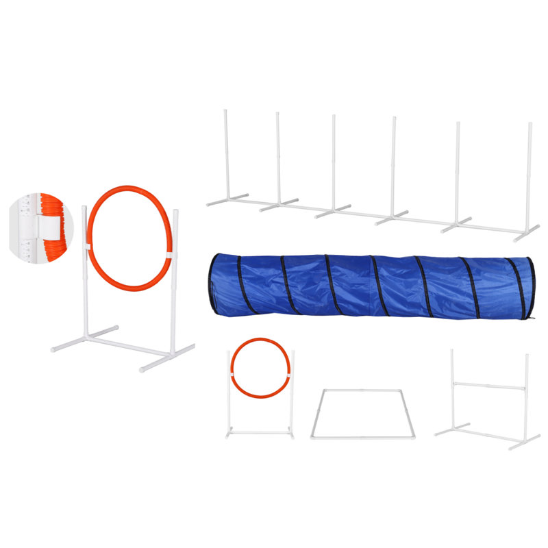 Adjustable Dog Agility Training Set with Tunnel and Weave Poles