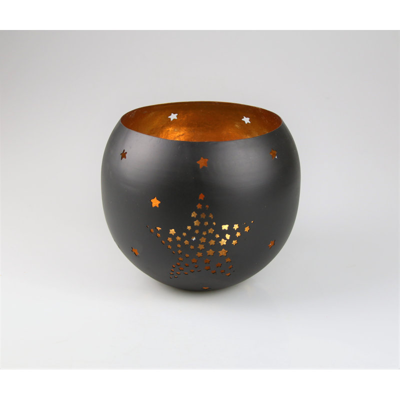 Metal Tabletop / Centrepiece Tealight Holder, 40 cm H x 40 cm W x 40 cm D, Black/Gold