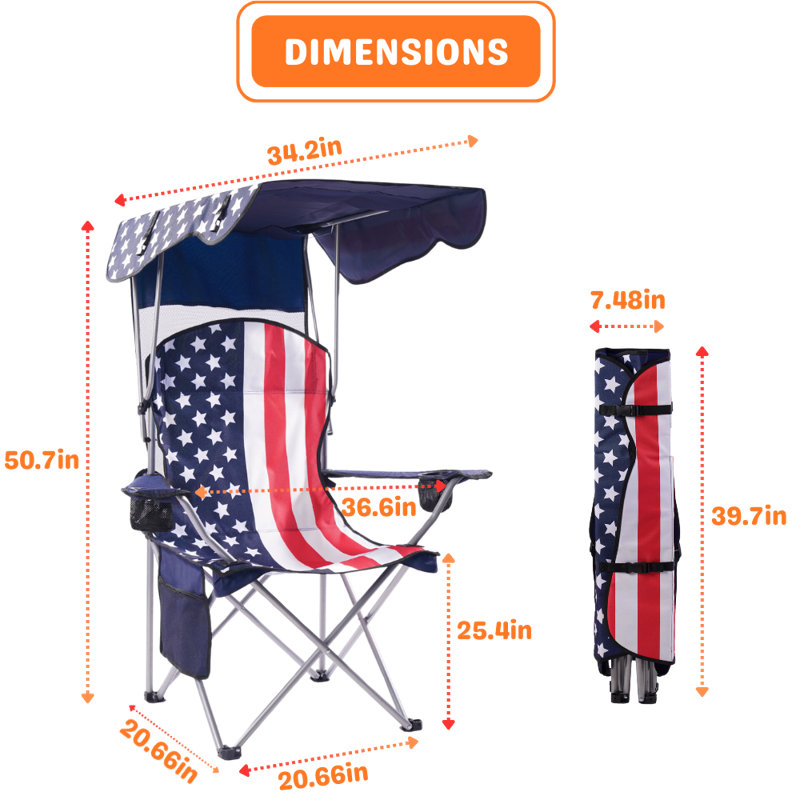 Ensemble de 2 chaises de camping à baldaquin pour la plage, la piscine, les jeux sportifs et la pêche, Drapeau