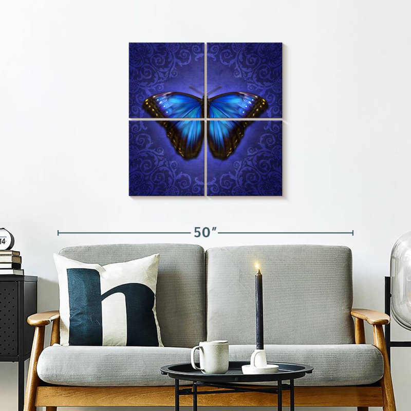 Brampt papillon Morpho bleu brillant, H 26 po x l 26 po