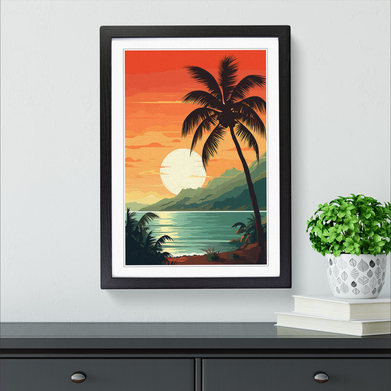 Palm Tree Art Deco - Single Picture Frame Print on Wood, Black Framed, 34cm H x 25cm W