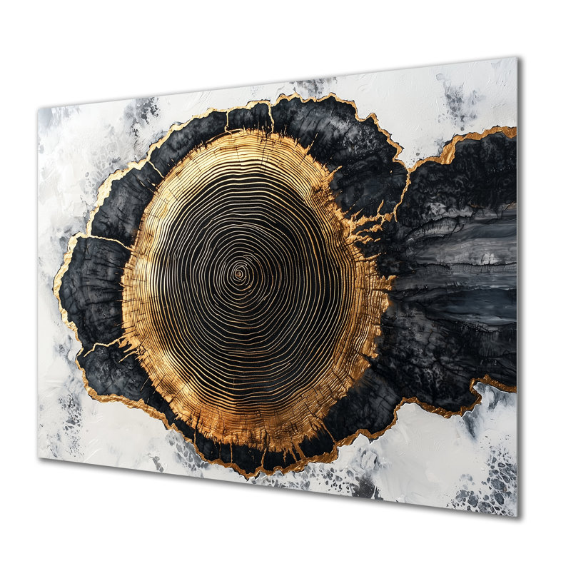 Abstrait glissade en bois sur cristal onyx noir II - reproduction d'art traditionnelle en métal, décoration murale forêt en métal