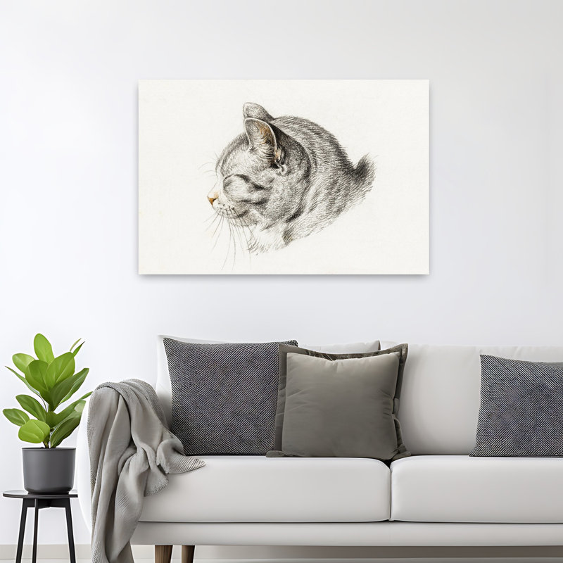 Croquis d'un chat, art mural rétro rétro, H 32 po x l 48 po